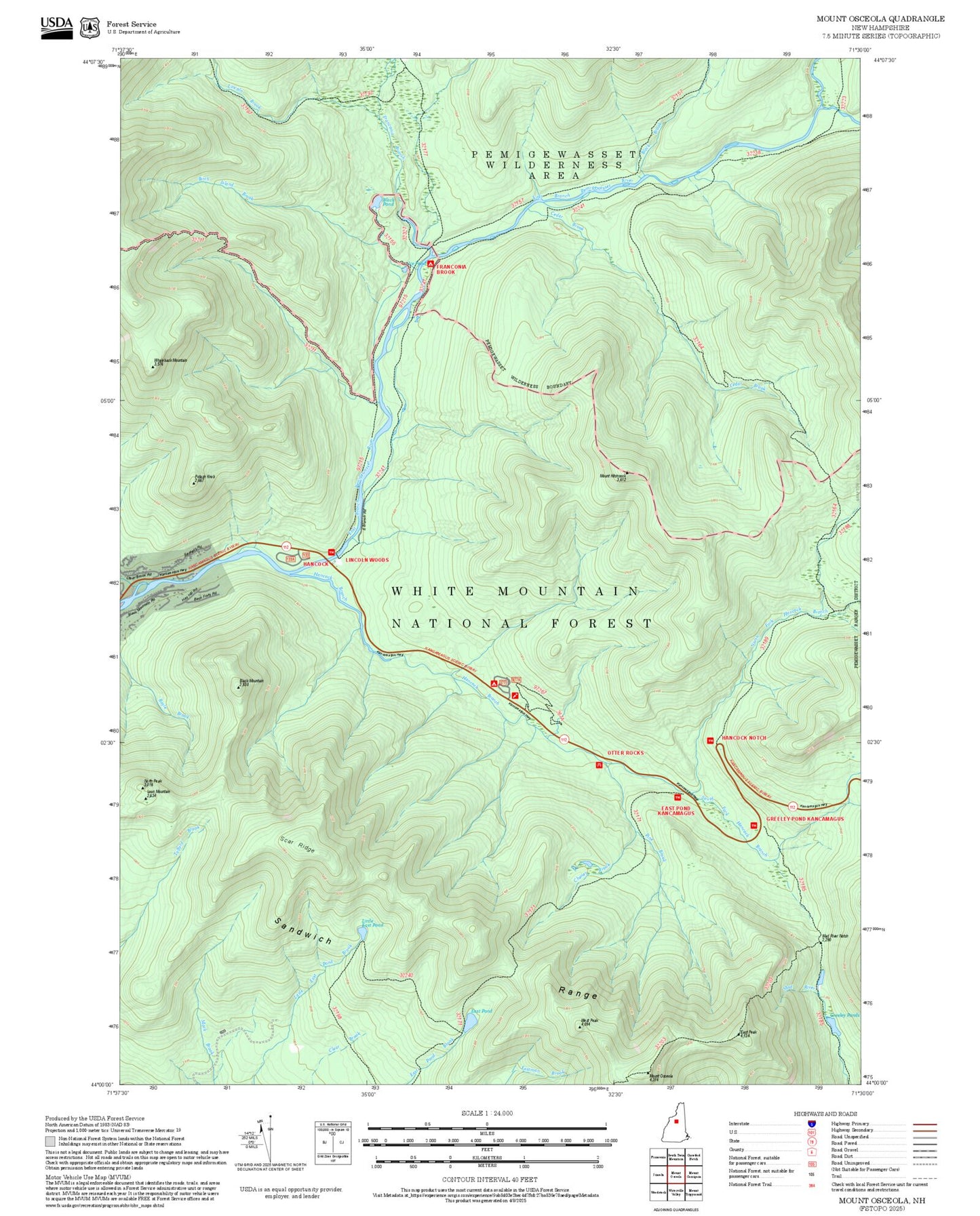 2025 Forest Service Topo Map of Mount Osceola New Hampshire
