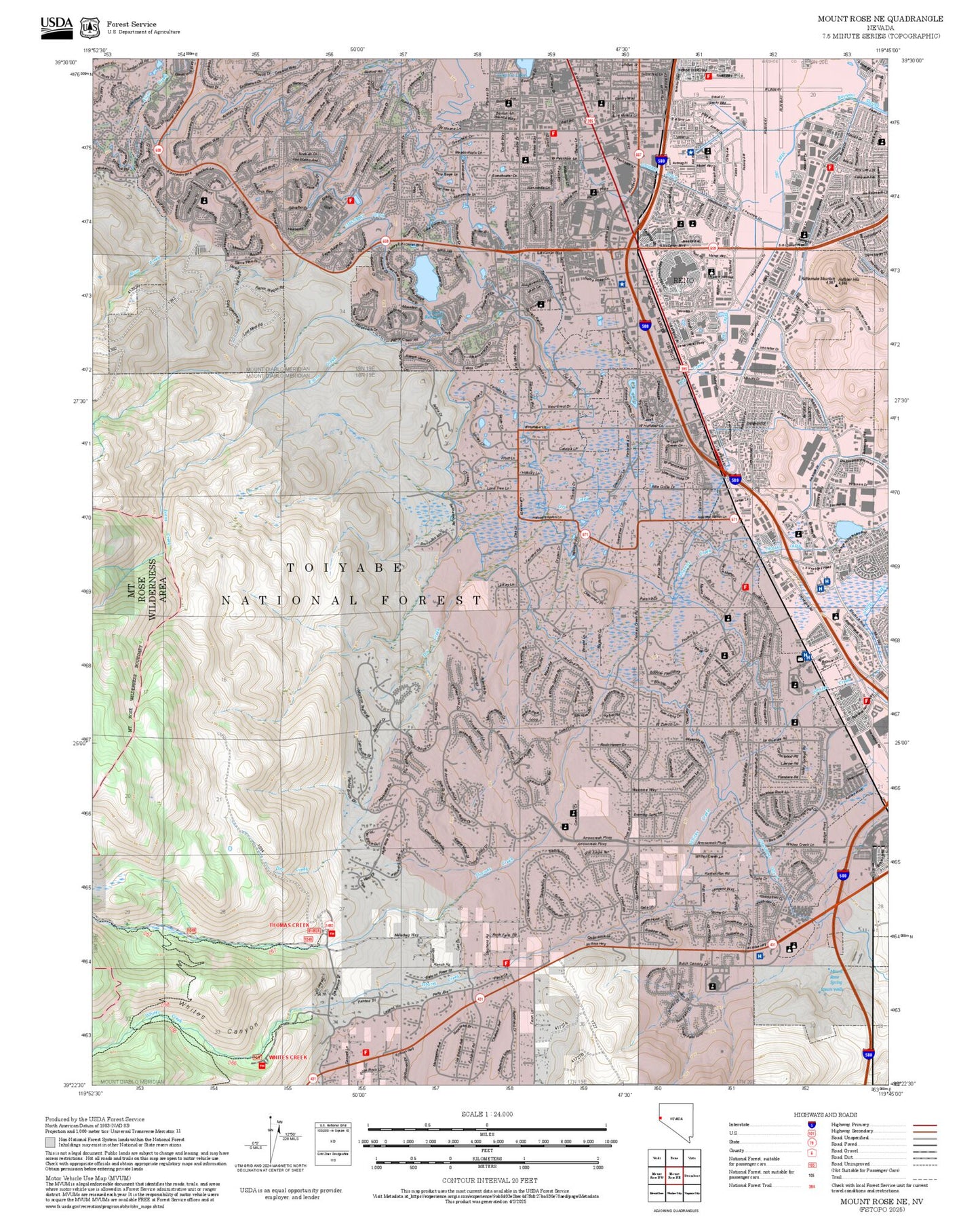 2025 Forest Service Topo Map of Mount Rose NE Nevada
