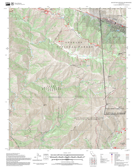 2025 Forest Service Topo Map of Mount San Antonio California