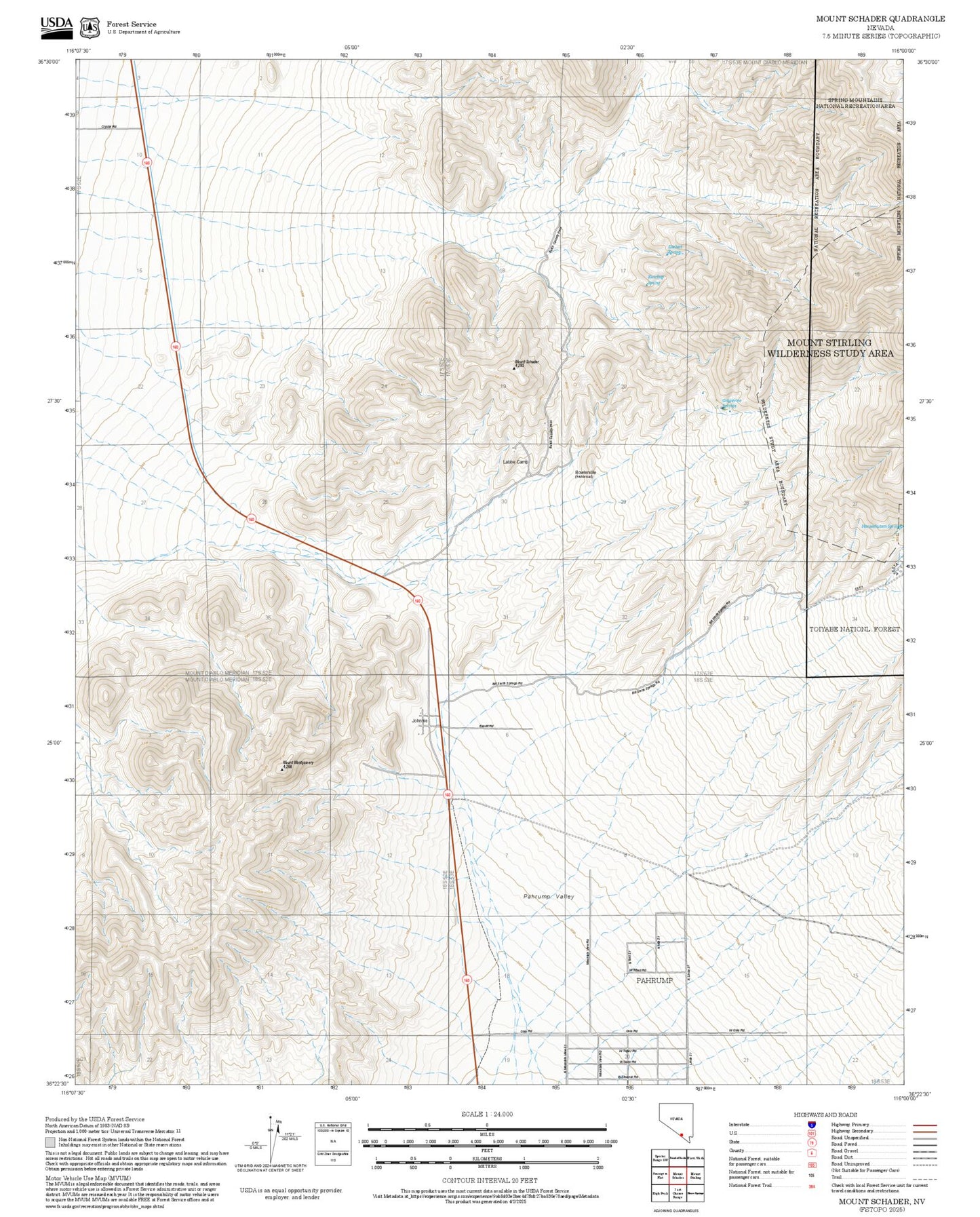 2025 Forest Service Topo Map of Mount Schader Nevada