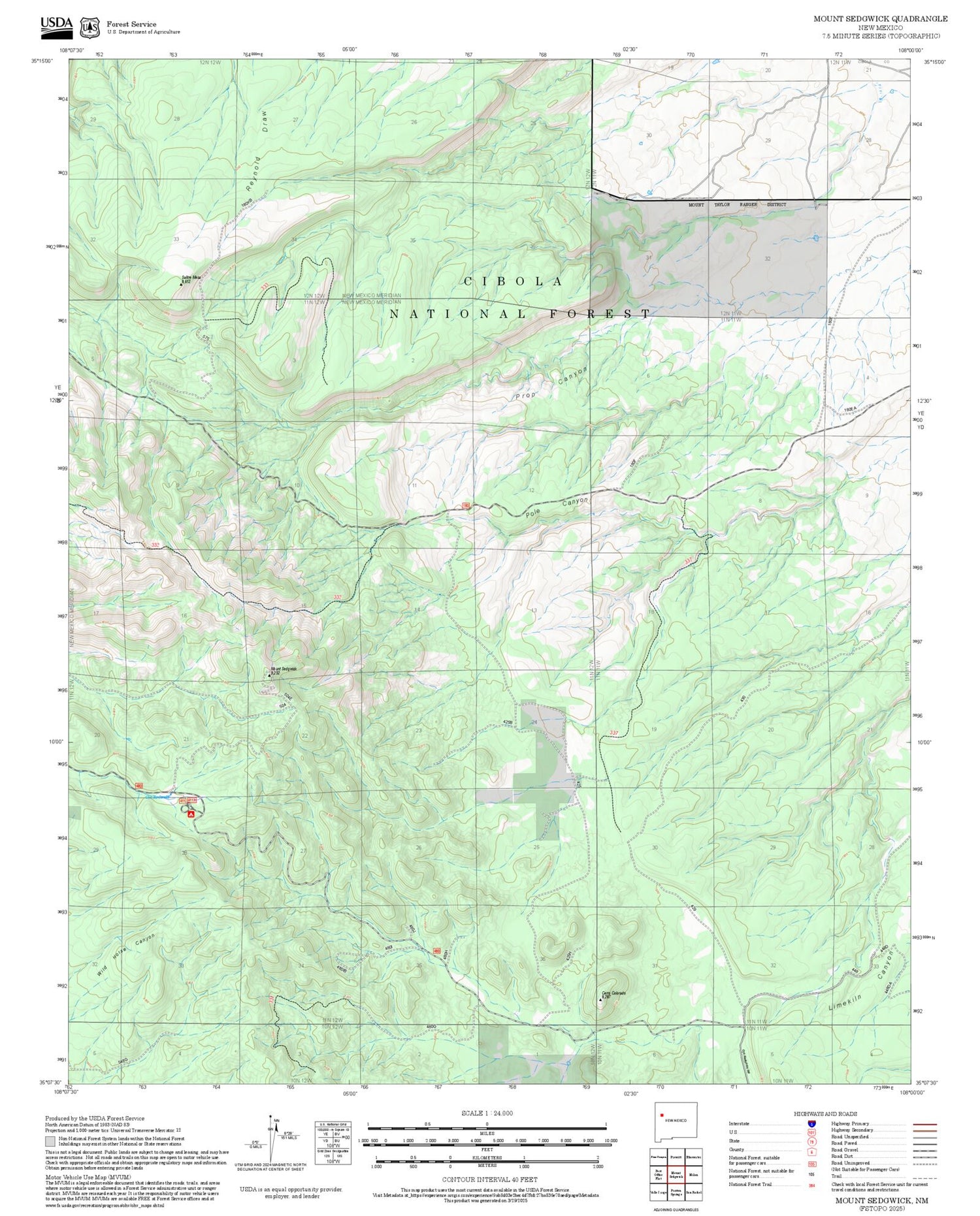 2025 Forest Service Topo Map of Mount Sedgwick New Mexico
