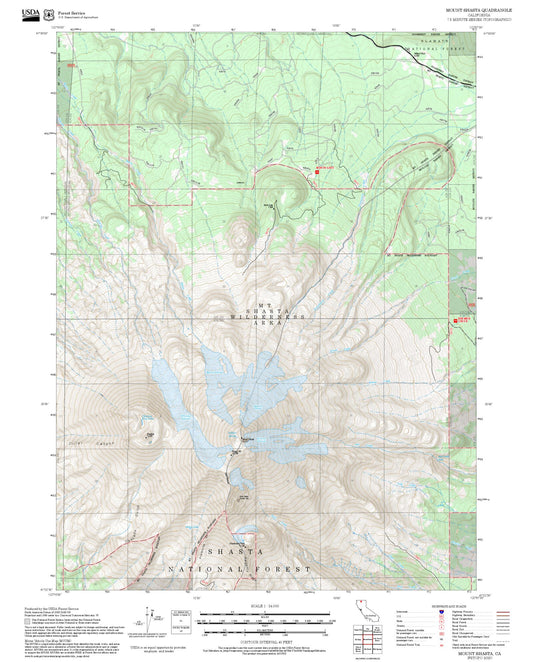 2025 Forest Service Topo Map of Mount Shasta California