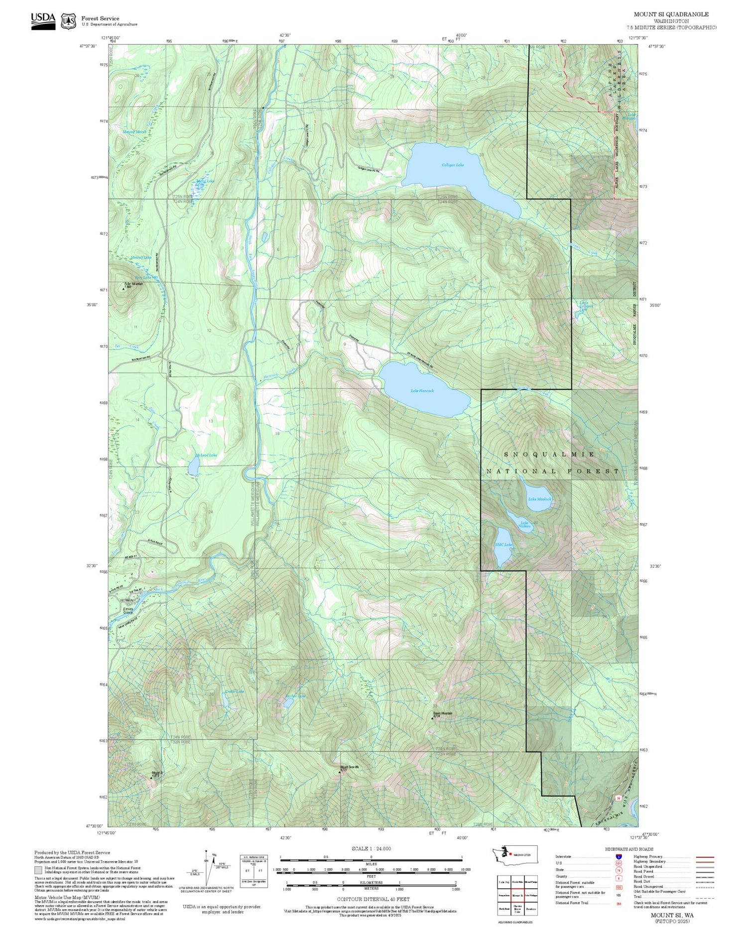 2025 Forest Service Topo Map of Mount Si Washington