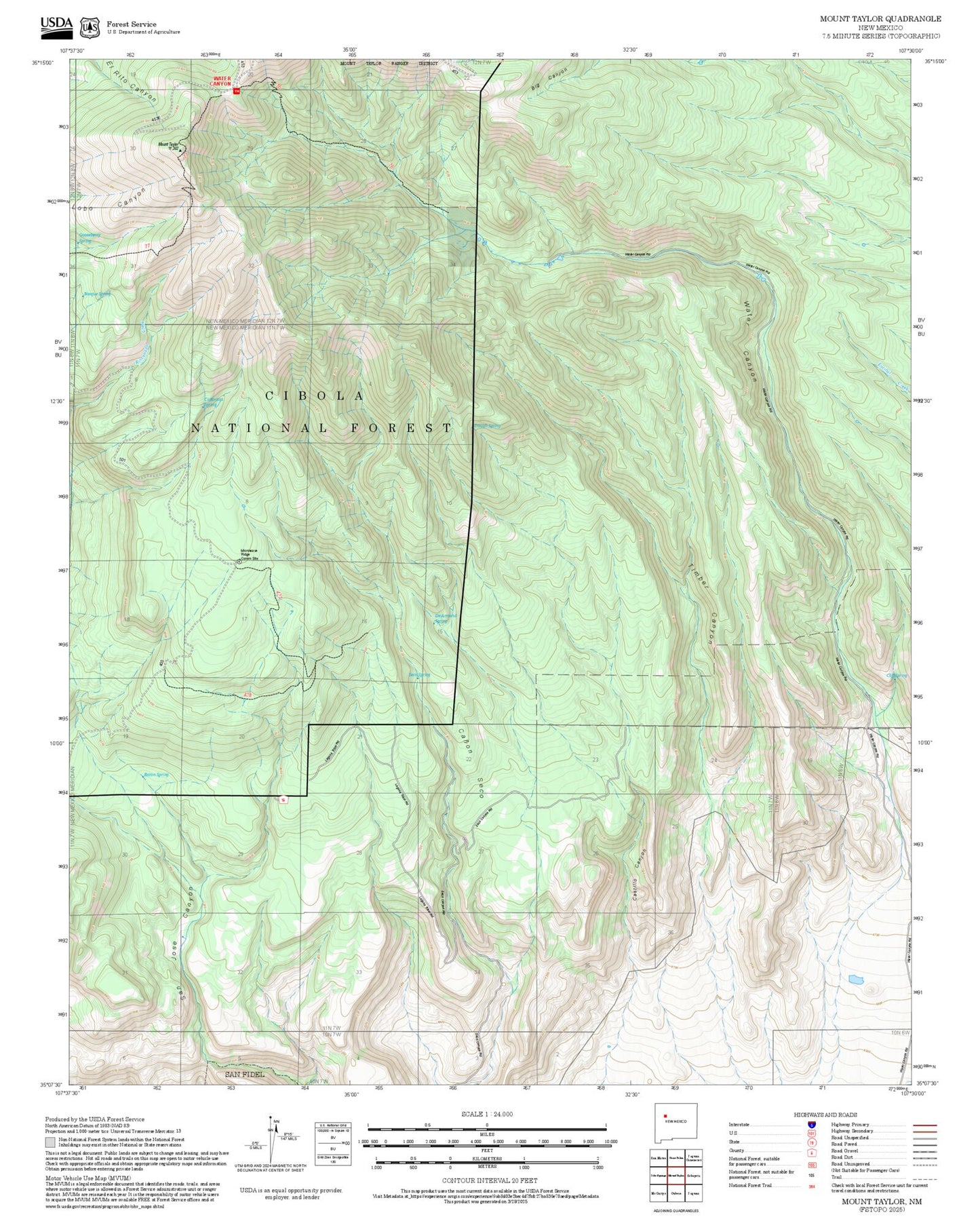 2025 Forest Service Topo Map of Mount Taylor New Mexico