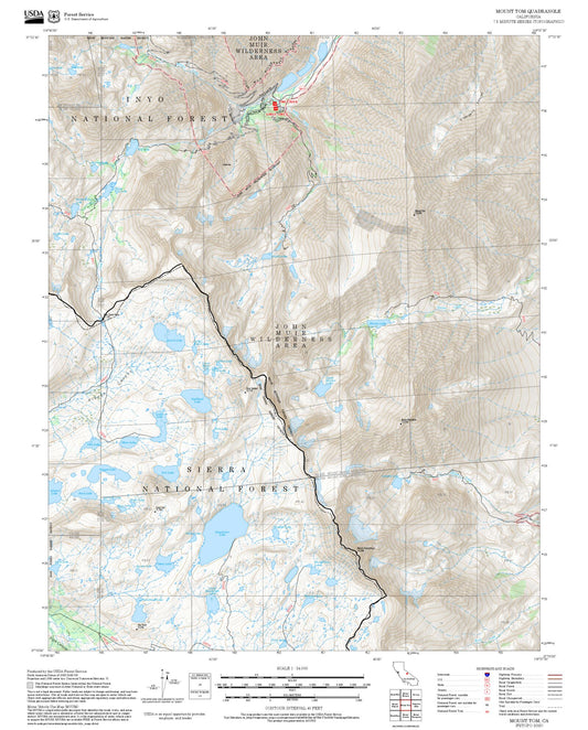2025 Forest Service Topo Map of Mount Tom California