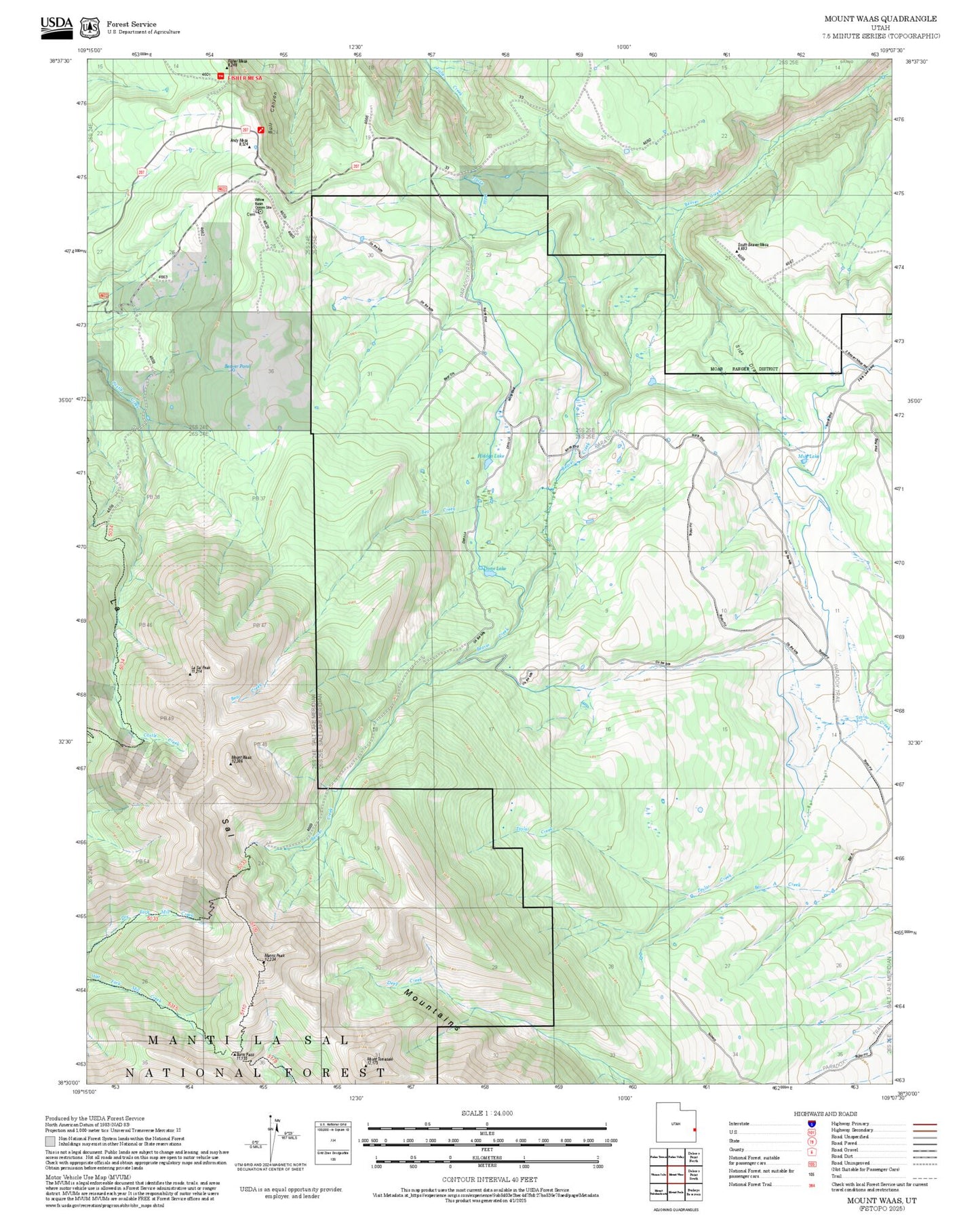 2025 Forest Service Topo Map of Mount Waas Utah