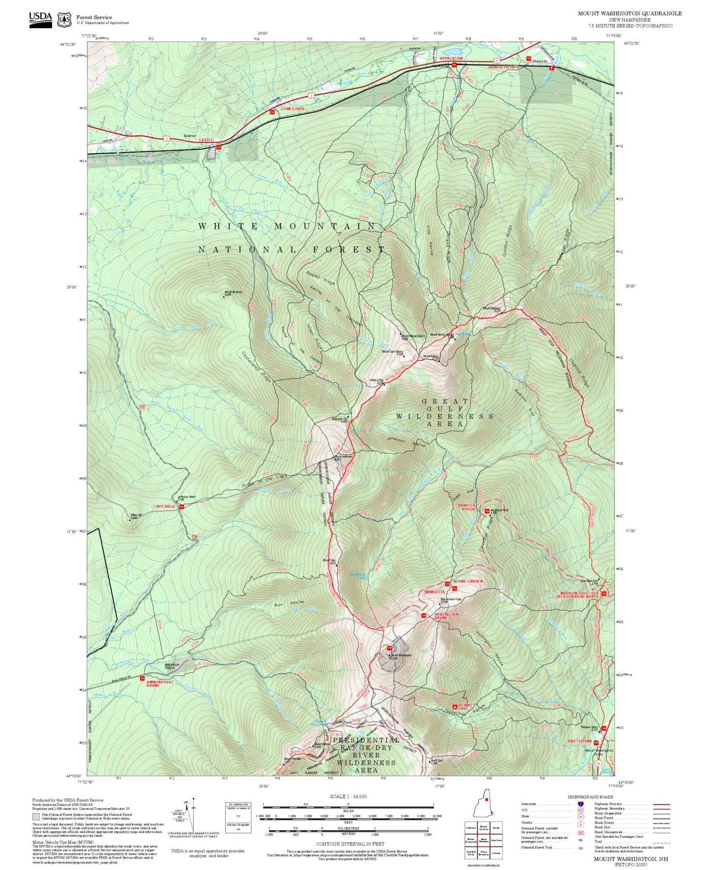 2025 Forest Service Topo Map of Mount Washington New Hampshire