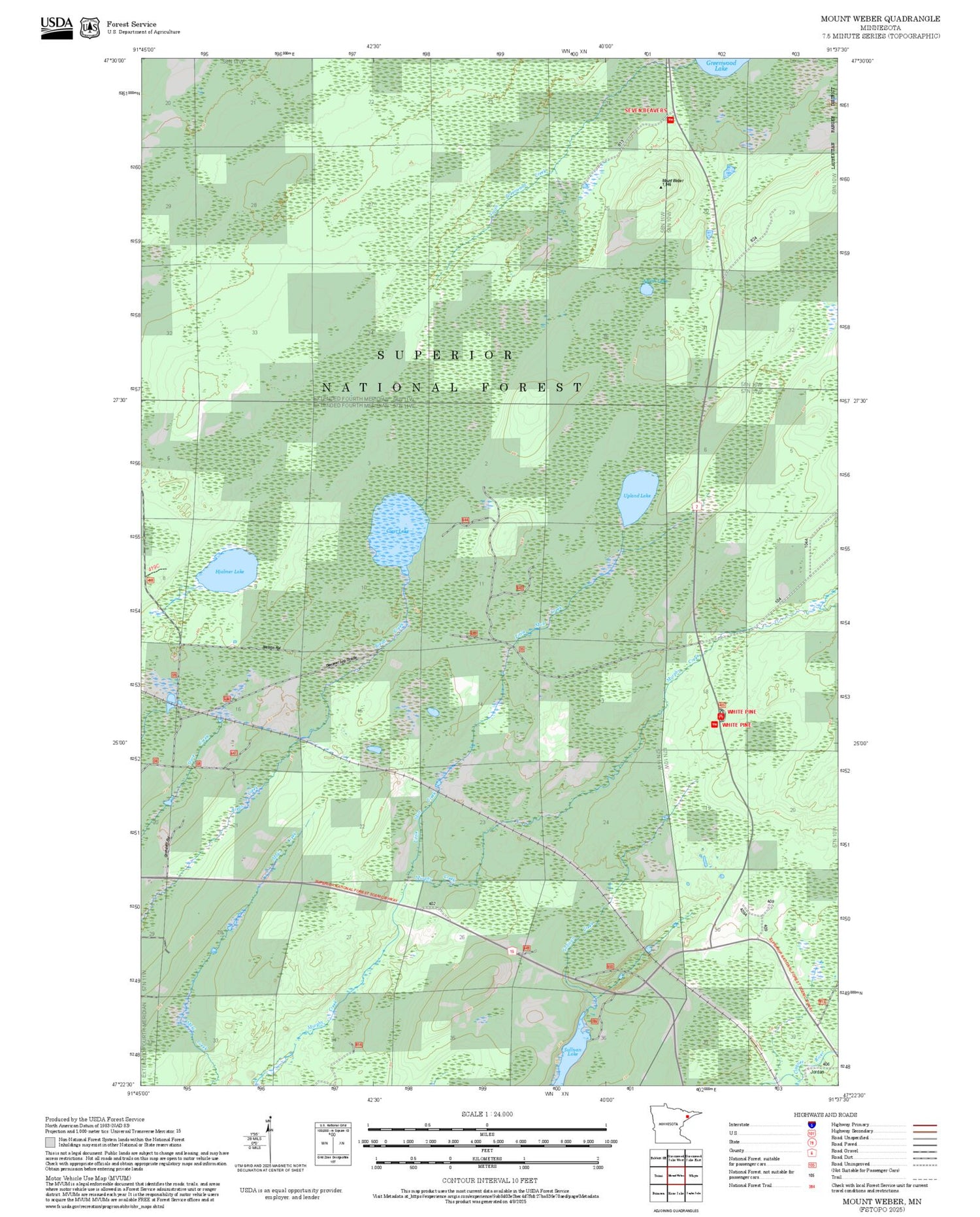 2025 Forest Service Topo Map of Mount Weber Minnesota