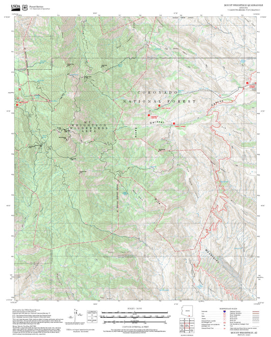 2025 Forest Service Topo Map of Mount Wrightson Arizona