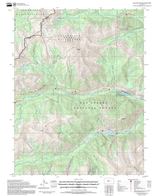 2025 Forest Service Topo Map of Mount Yale Colorado