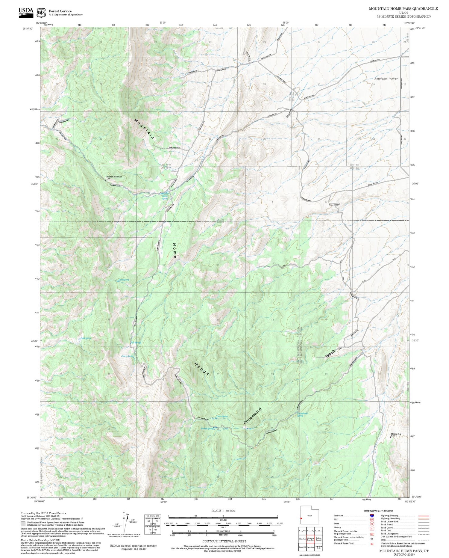 2025 Forest Service Topo Map of Mountain Home Pass Utah
