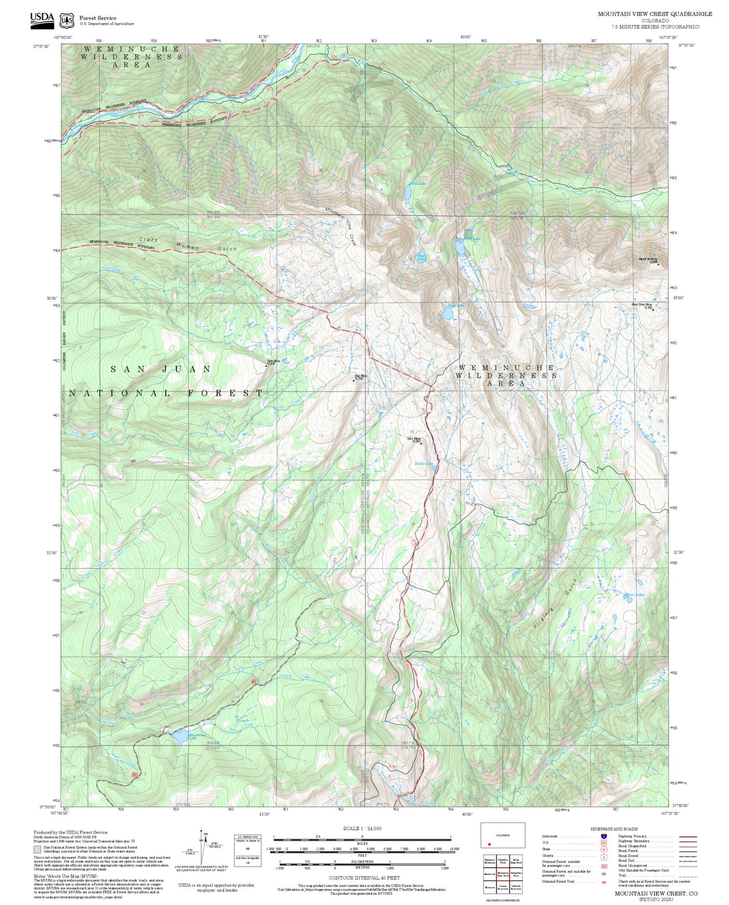 2025 Forest Service Topo Map of Mountain View Crest Colorado