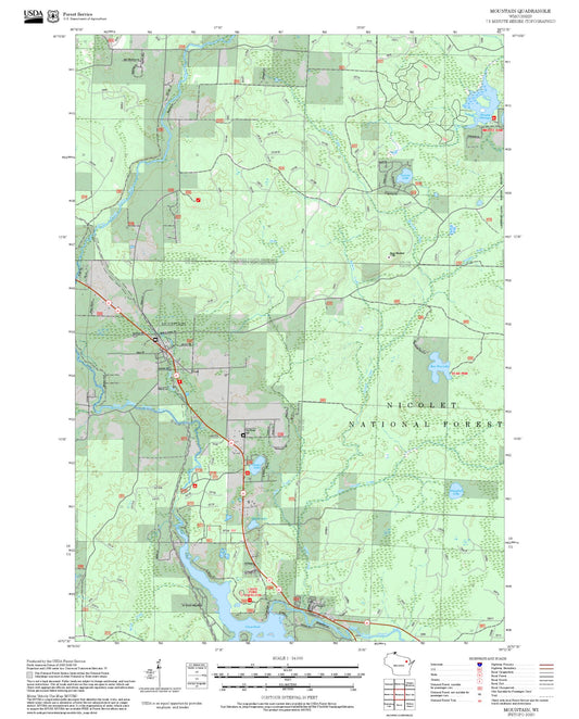 2025 Forest Service Topo Map of Mountain Wisconsin