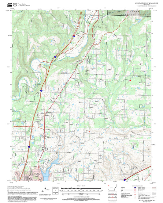 2025 Forest Service Topo Map of Mountainburg SW Arkansas