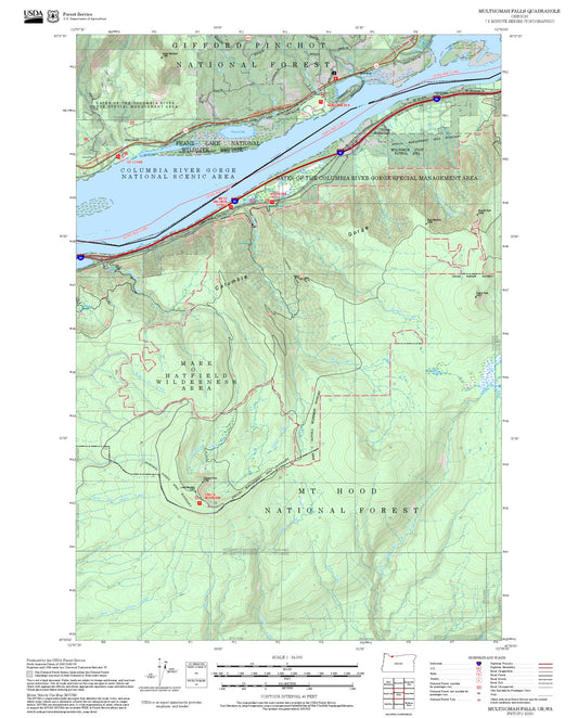 2025 Forest Service Topo Map of Multnomah Falls Oregon