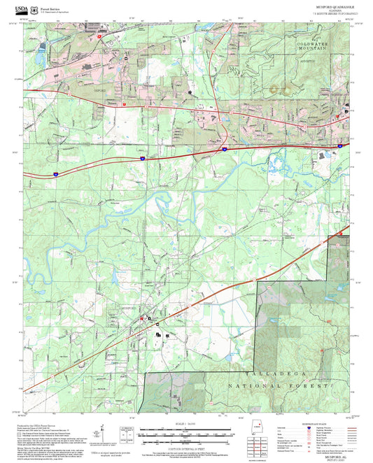 2025 Forest Service Topo Map of Munford Alabama