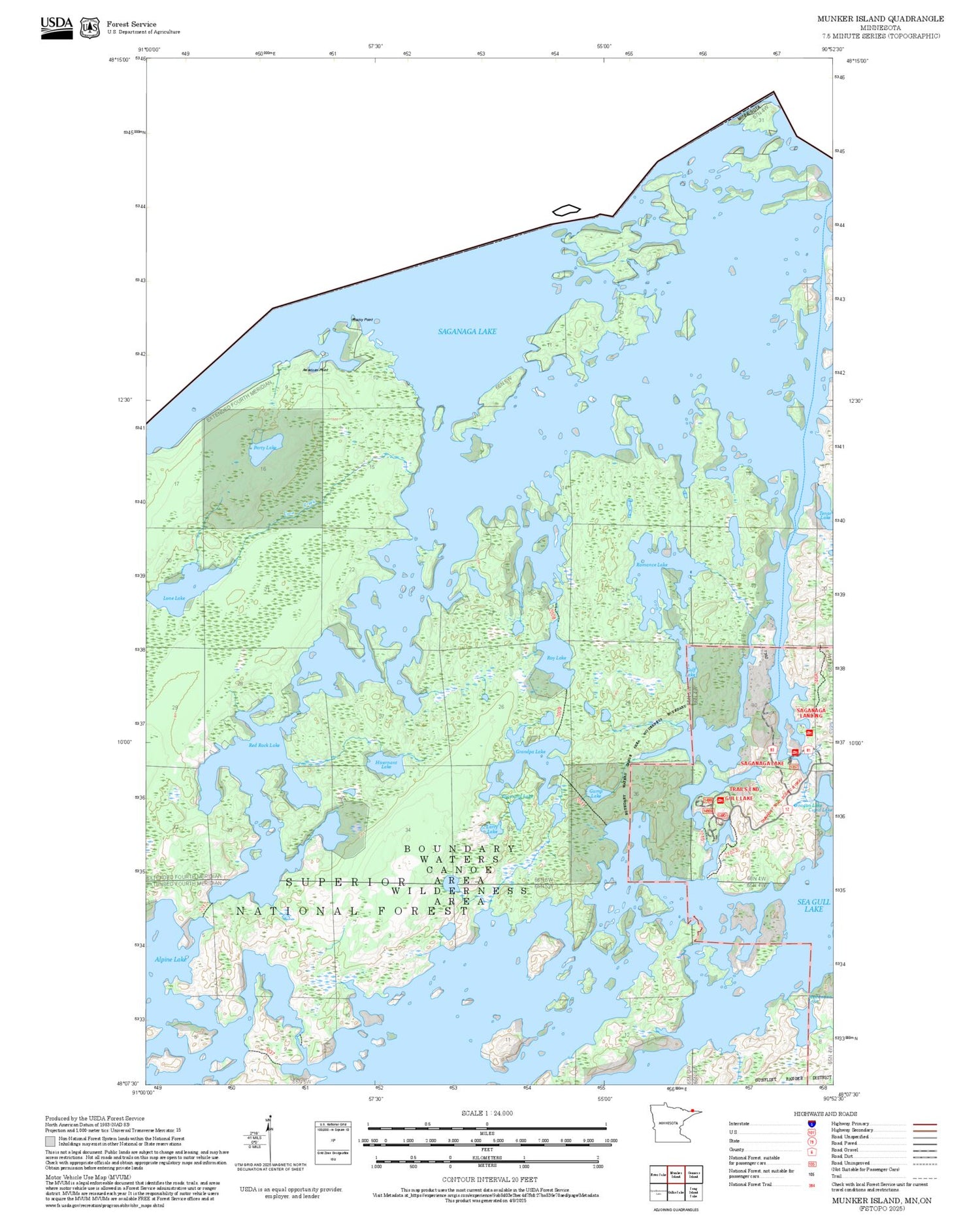 2025 Forest Service Topo Map of Munker Island Minnesota