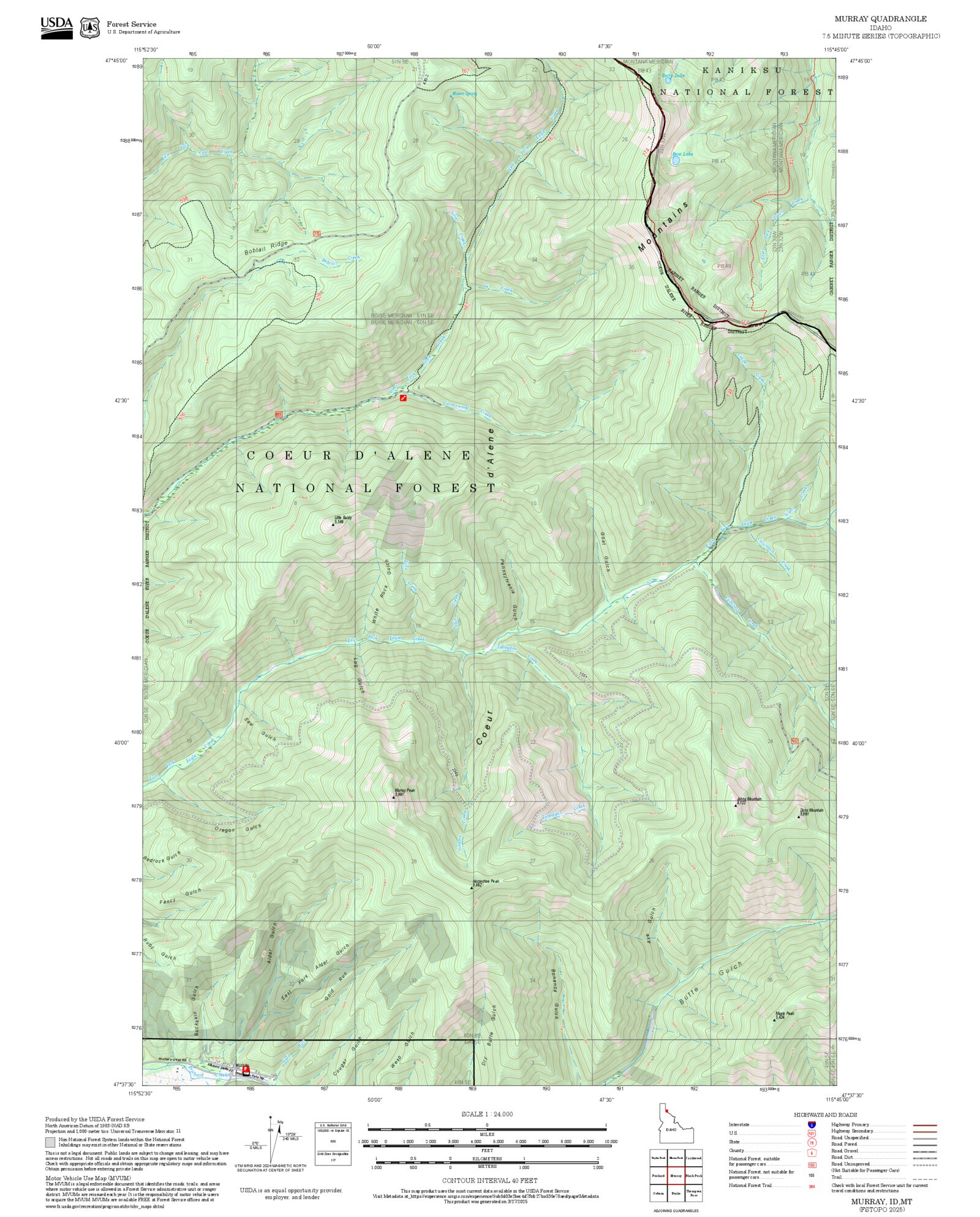 2025 Forest Service Topo Map of Murray Idaho – MyTopo Map Store