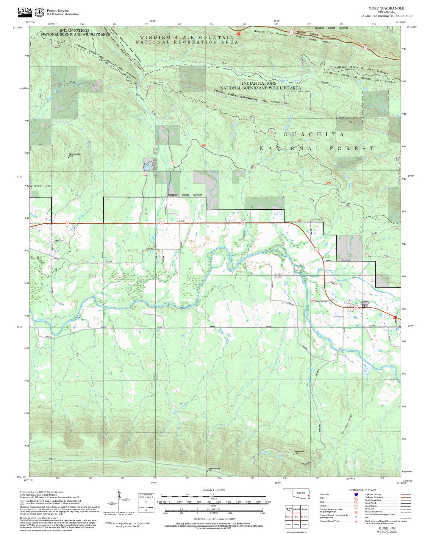 2025 Forest Service Topo Map of Muse Oklahoma