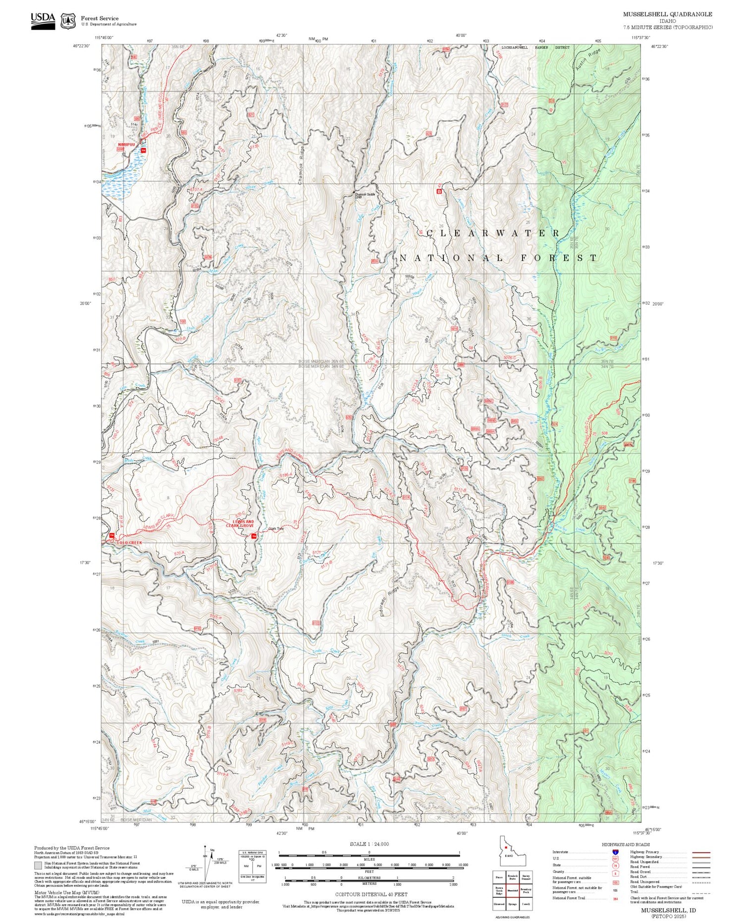 2025 Forest Service Topo Map of Musselshell Idaho