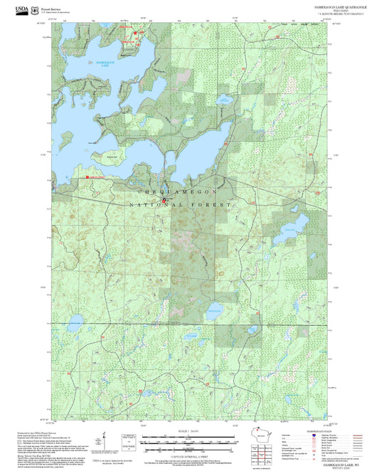 2025 Forest Service Topo Map of Namekagon Lake Wisconsin