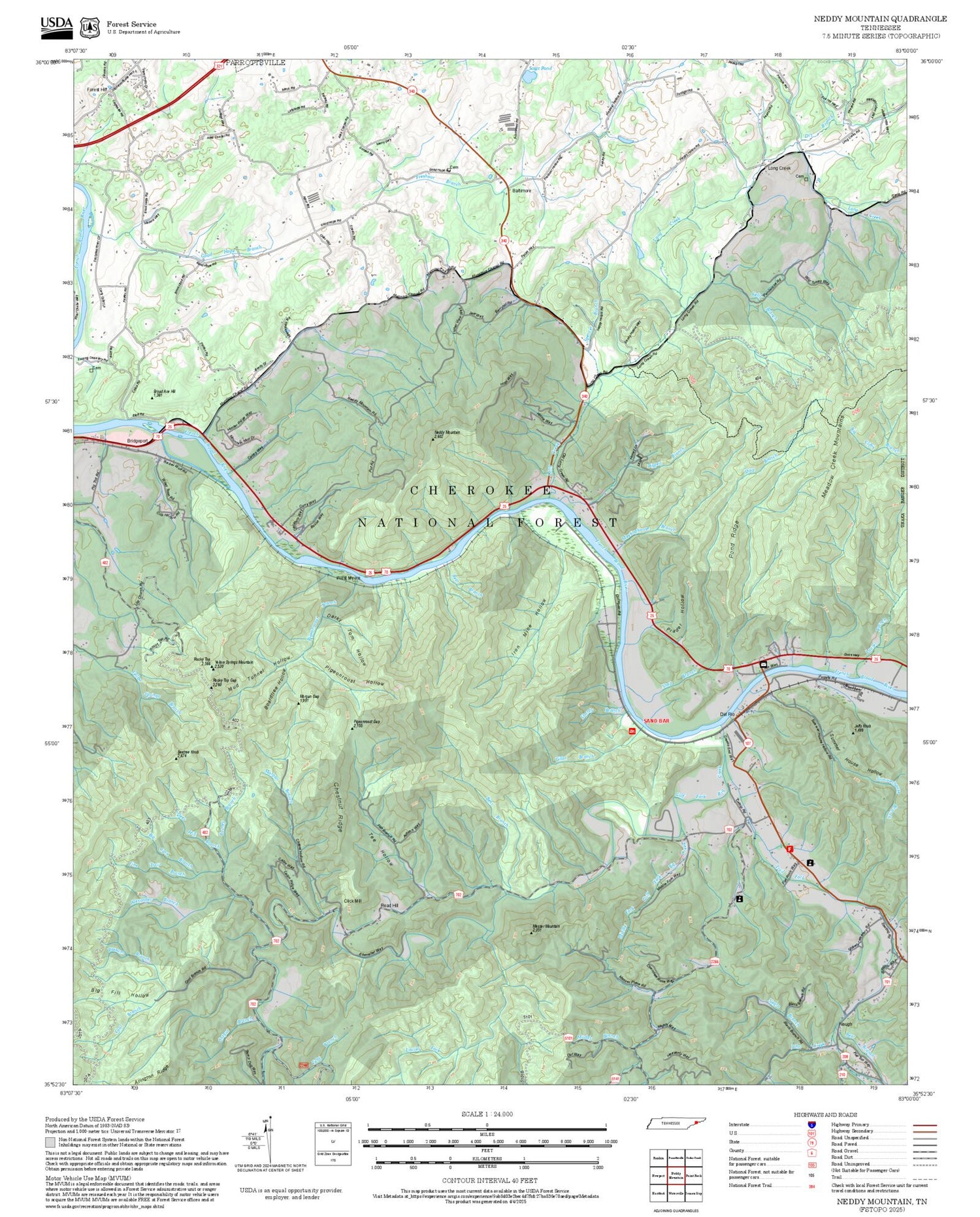 2025 Forest Service Topo Map of Neddy Mountain Tennessee