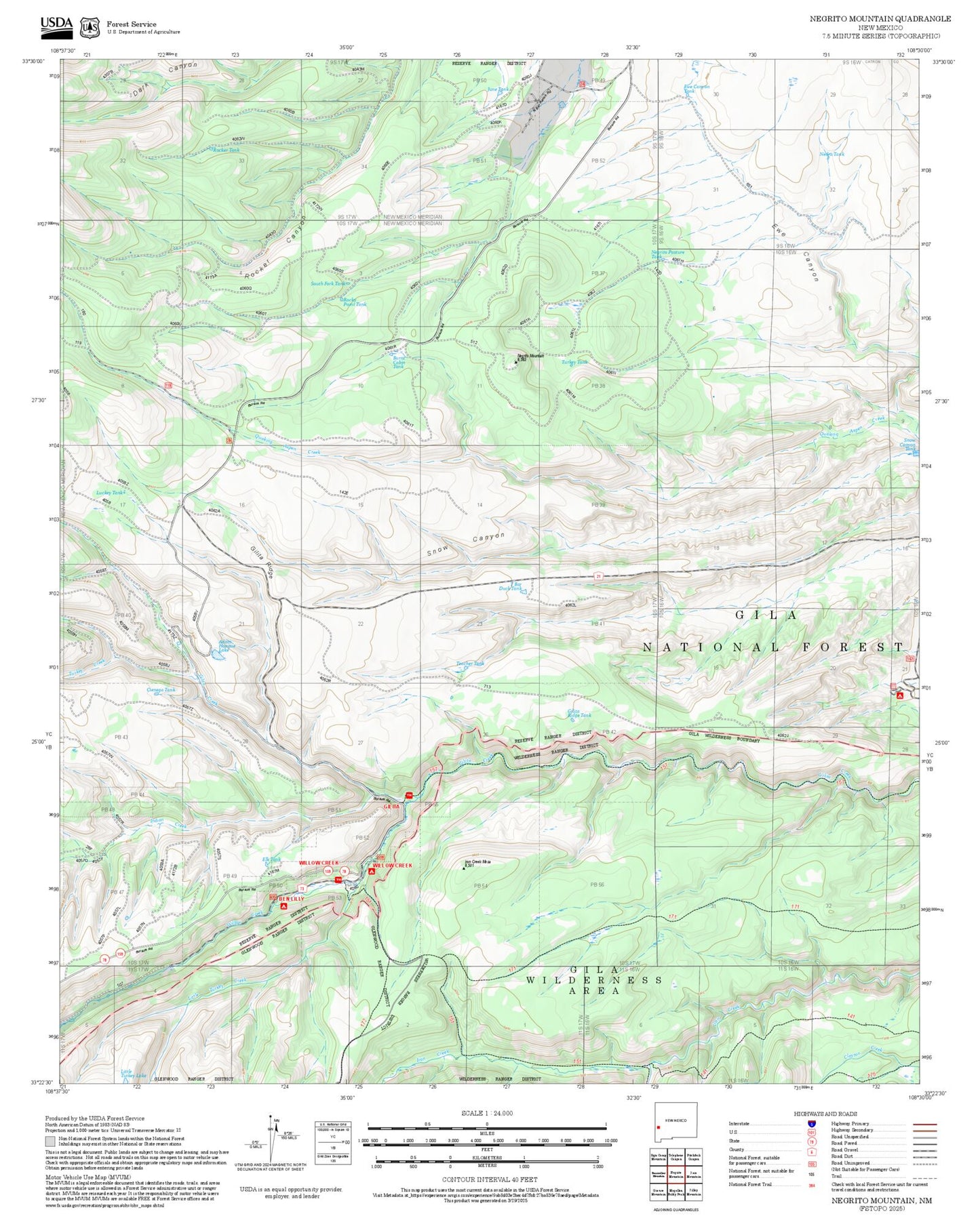 2025 Forest Service Topo Map of Negrito Mountain New Mexico