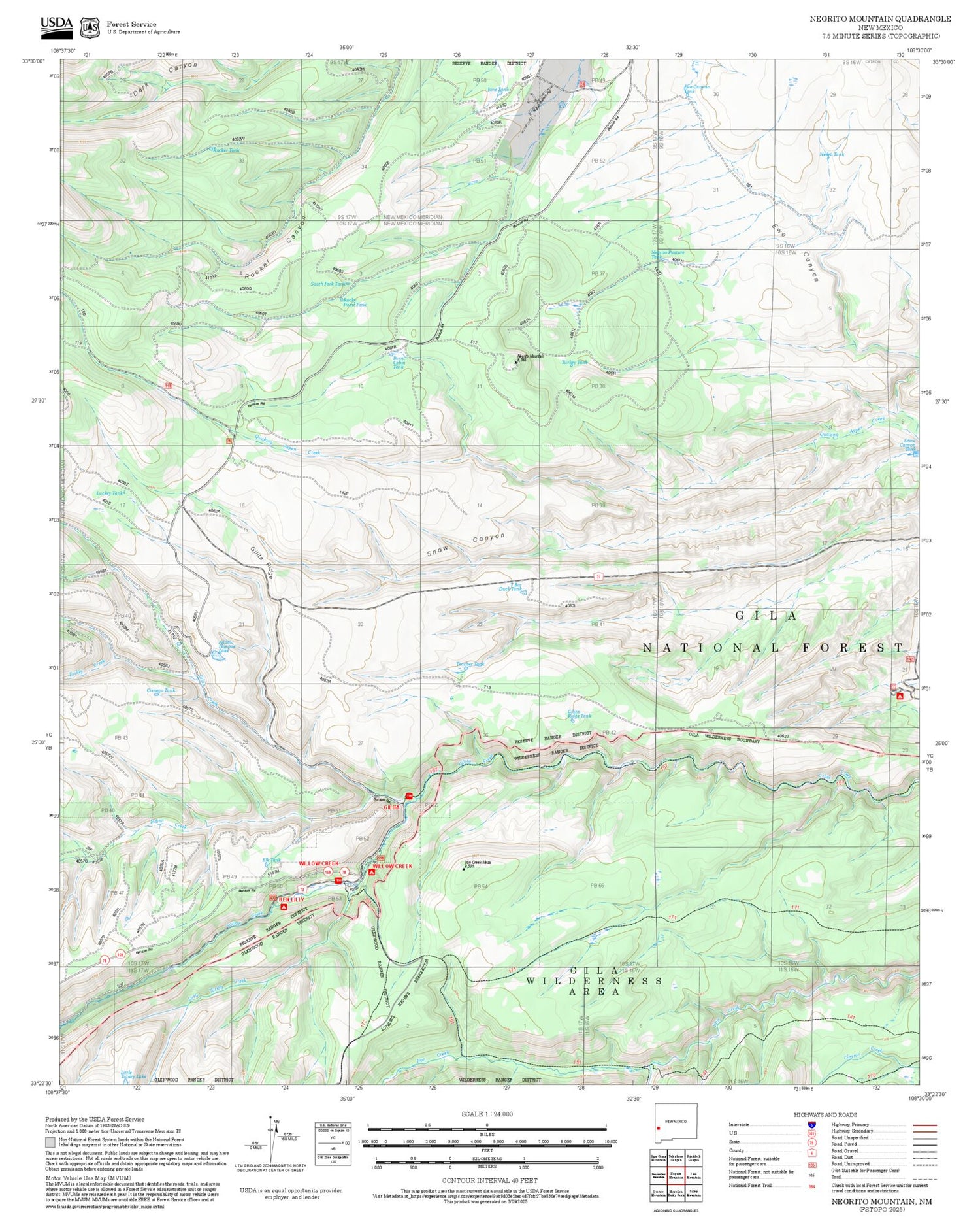 2025 Forest Service Topo Map of Negrito Mountain New Mexico