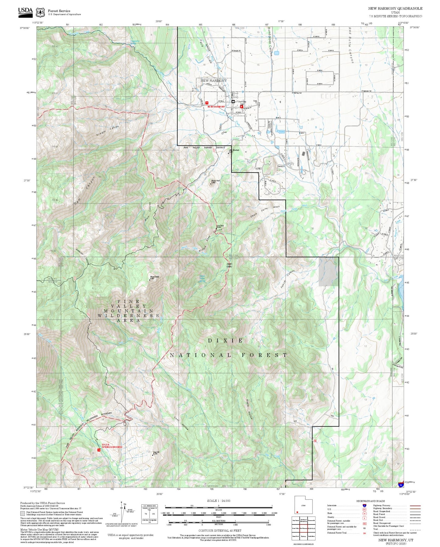 2025 Forest Service Topo Map of New Harmony Utah
