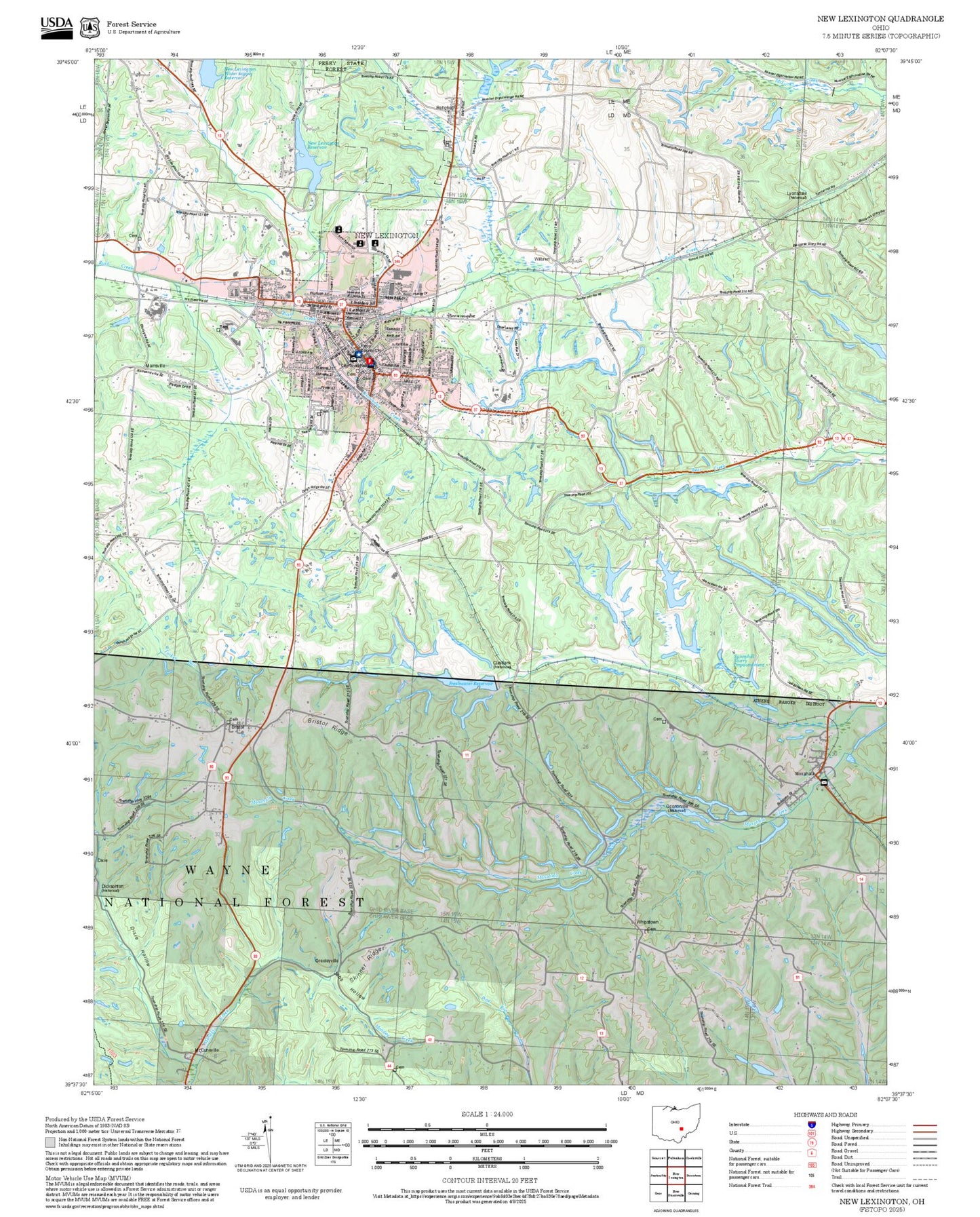2025 Forest Service Topo Map of New Lexington Ohio