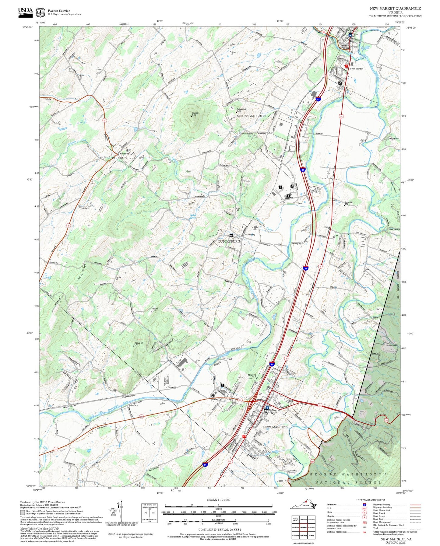 2025 Forest Service Topo Map of New Market Virginia