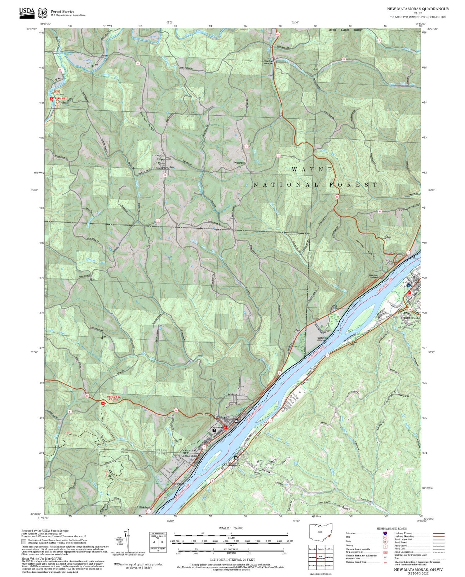 2025 Forest Service Topo Map of New Matamoras Ohio