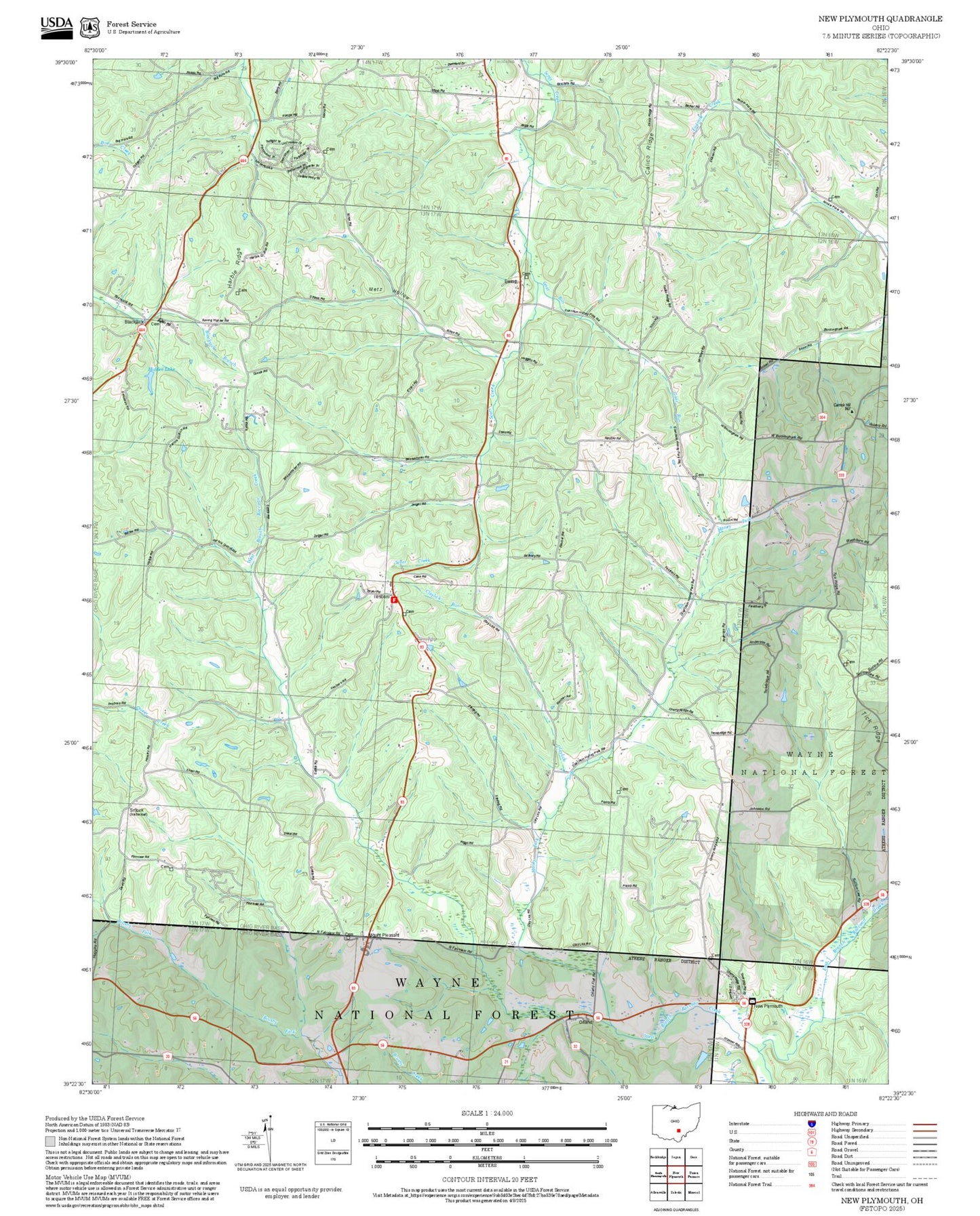 2025 Forest Service Topo Map of New Plymouth Ohio