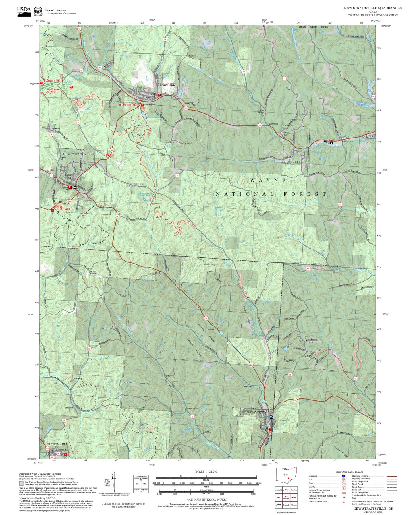 2025 Forest Service Topo Map of New Straitsville Ohio