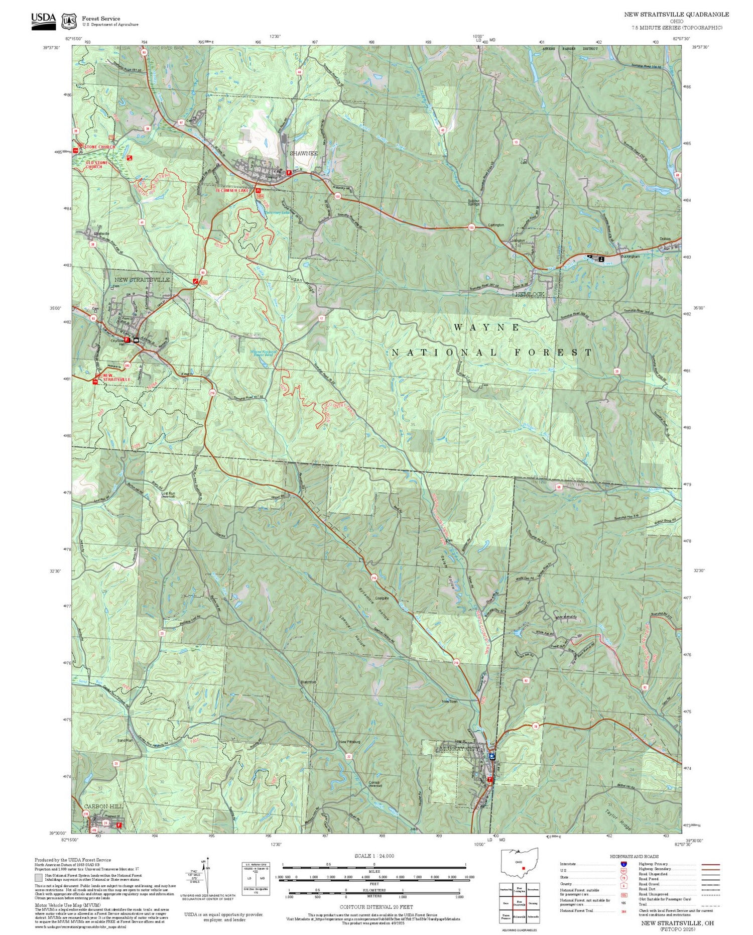 2025 Forest Service Topo Map of New Straitsville Ohio