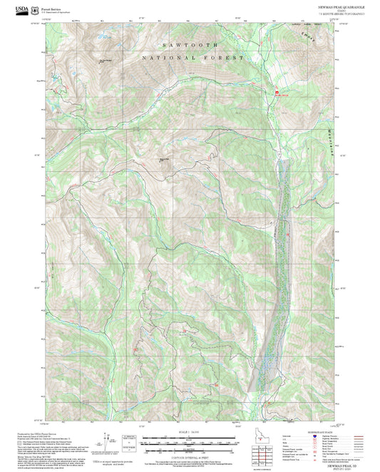 2025 Forest Service Topo Map of Newman Peak Idaho