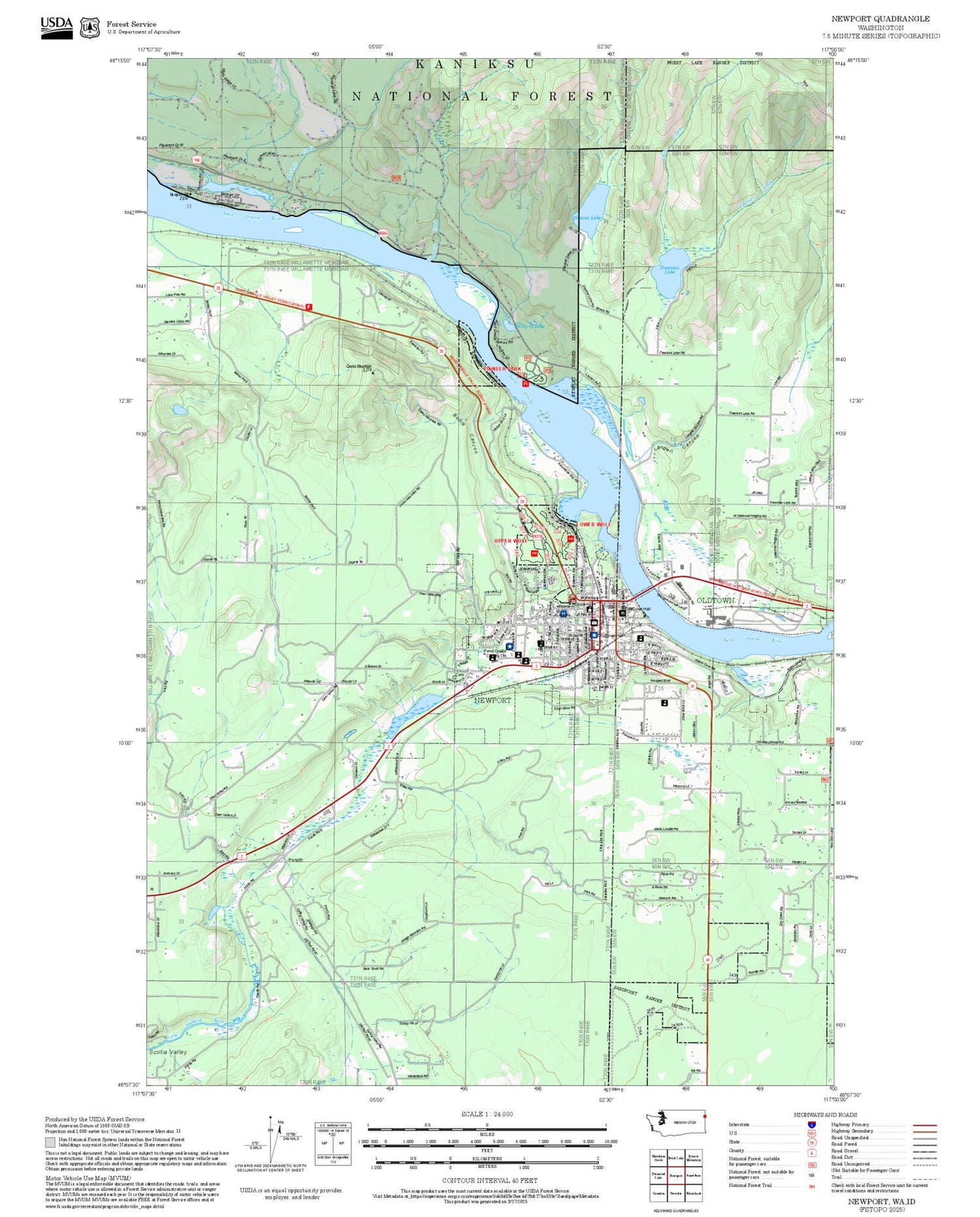 2025 Forest Service Topo Map of Newport Washington