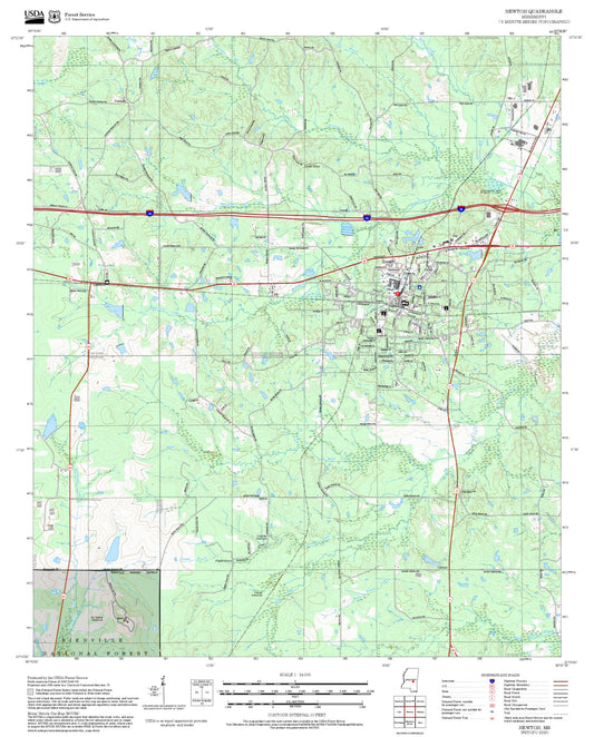 2025 Forest Service Topo Map of Newton Mississippi