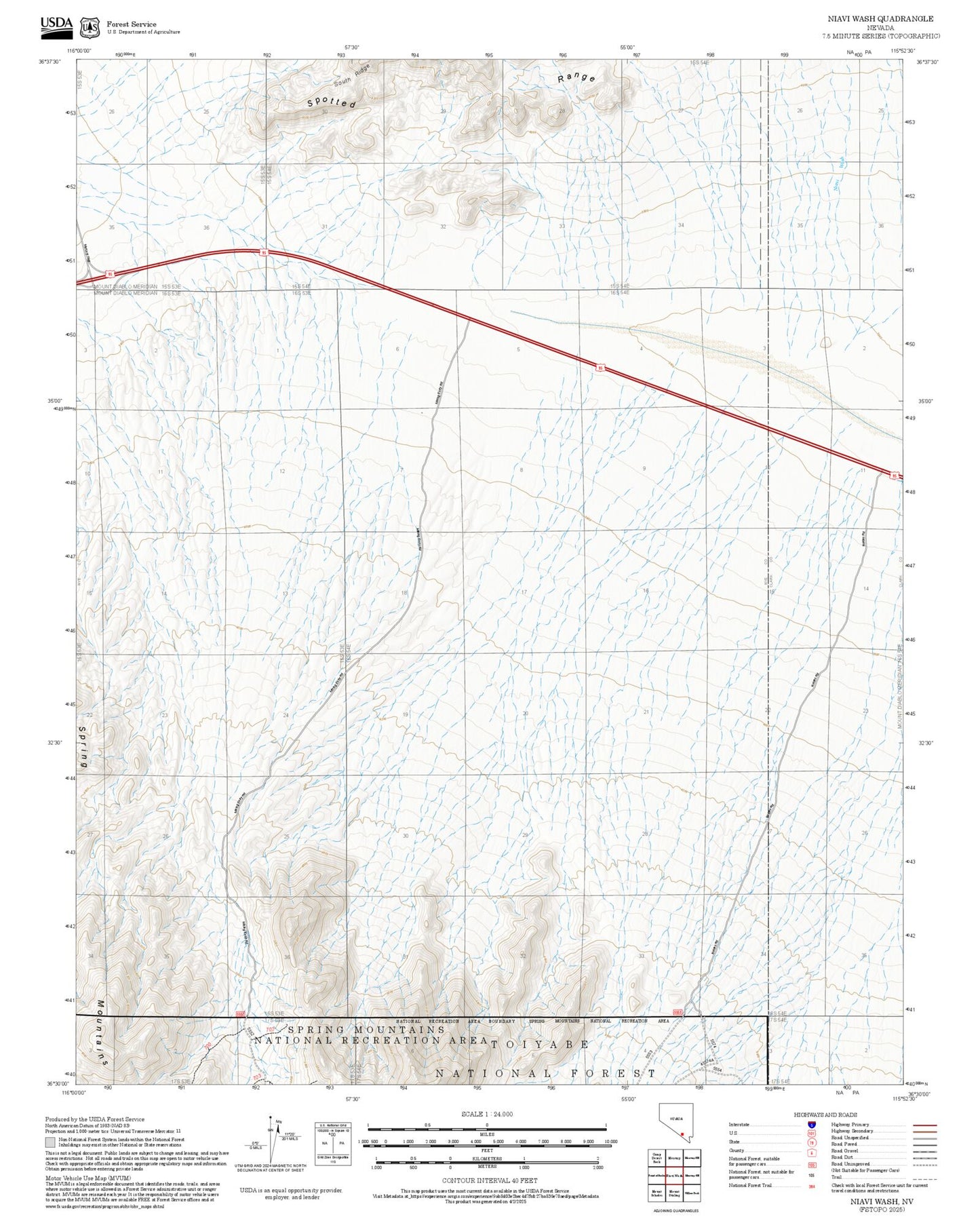 2025 Forest Service Topo Map of Niavi Wash Nevada
