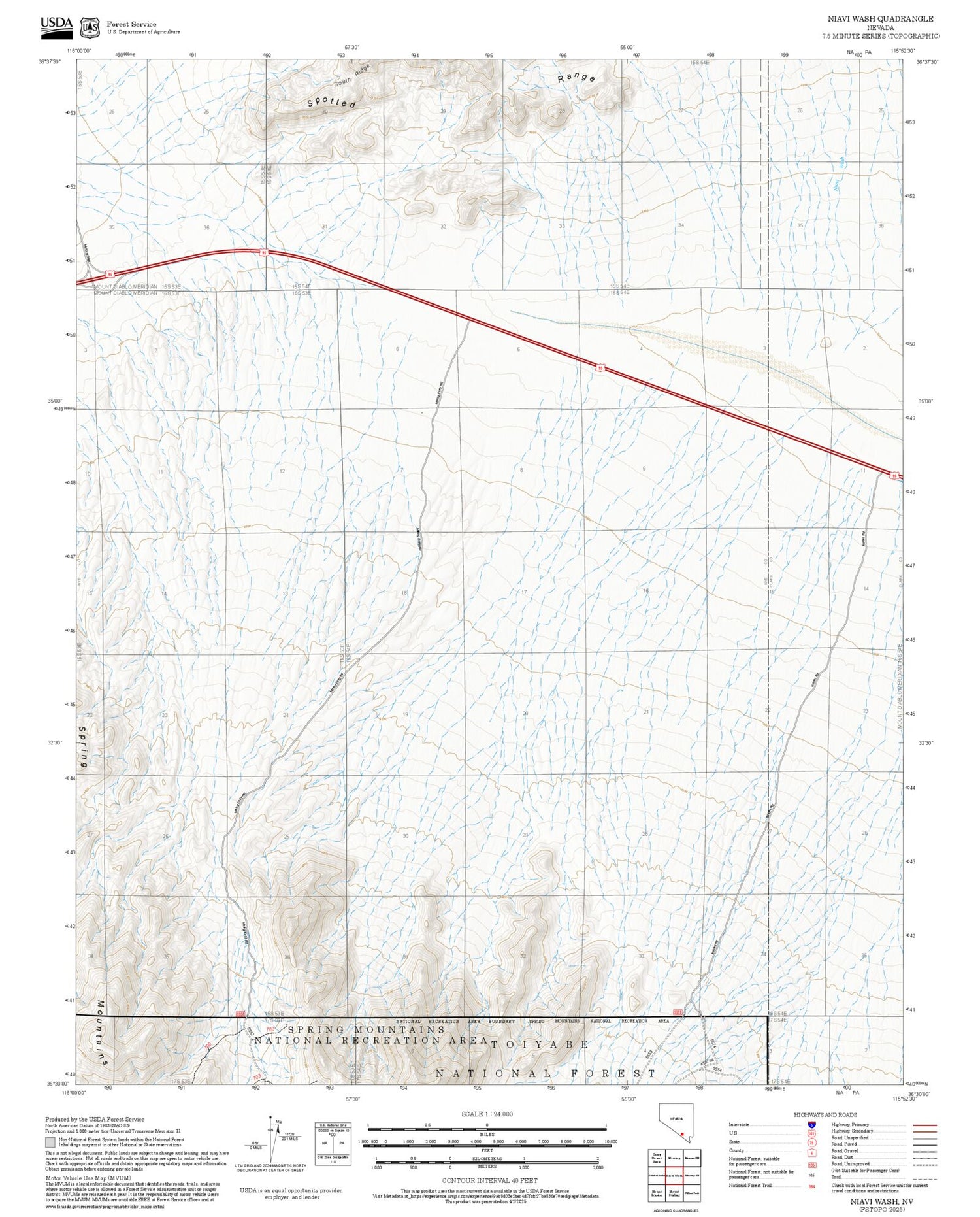2025 Forest Service Topo Map of Niavi Wash Nevada