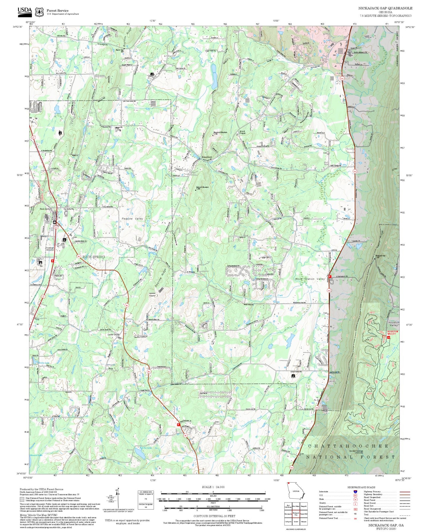 2025 Forest Service Topo Map of Nickajack Gap Georgia