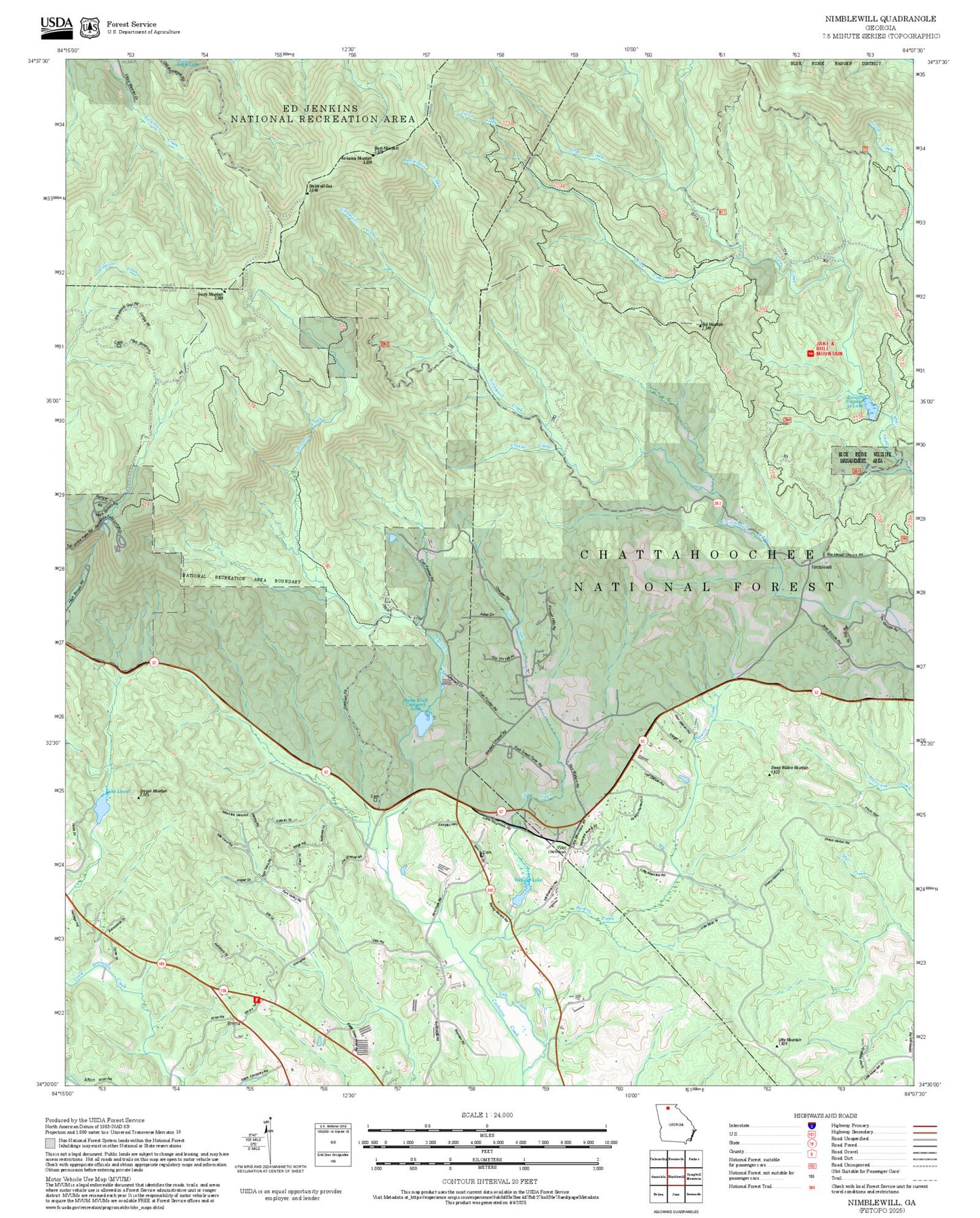 2025 Forest Service Topo Map of Nimblewill Georgia