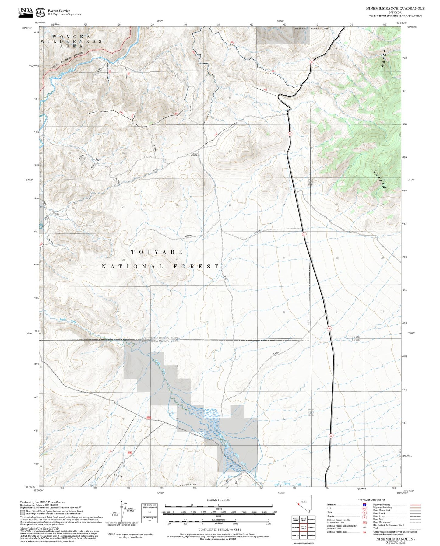2025 Forest Service Topo Map of Ninemile Ranch Nevada