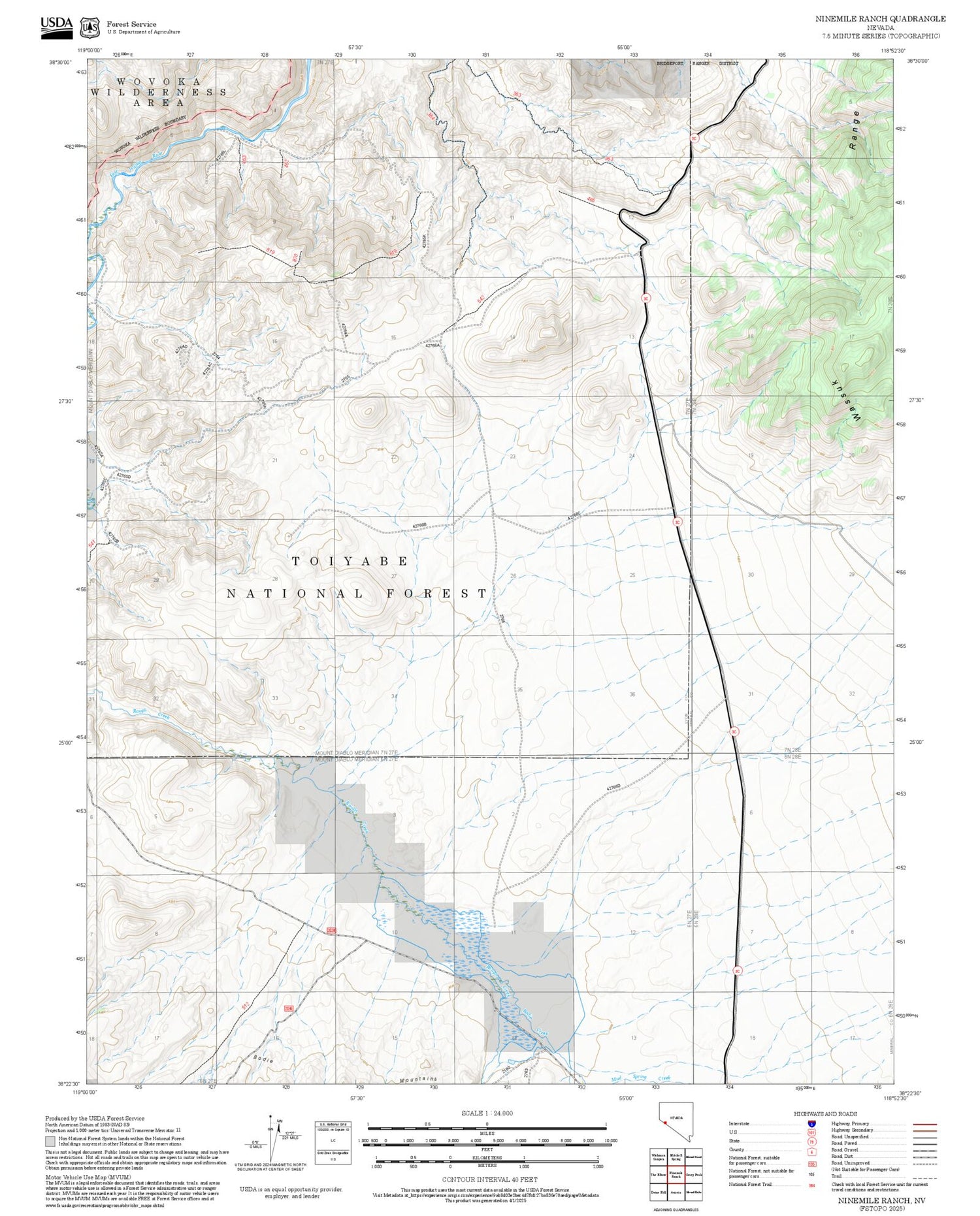 2025 Forest Service Topo Map of Ninemile Ranch Nevada