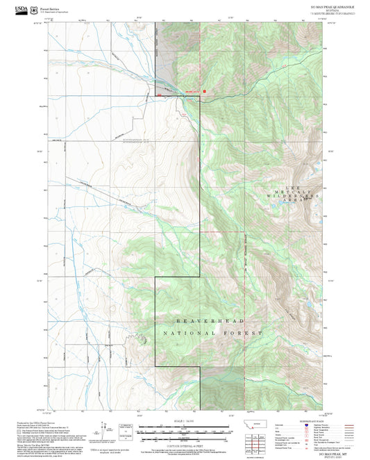 2025 Forest Service Topo Map of No Man Peak Montana
