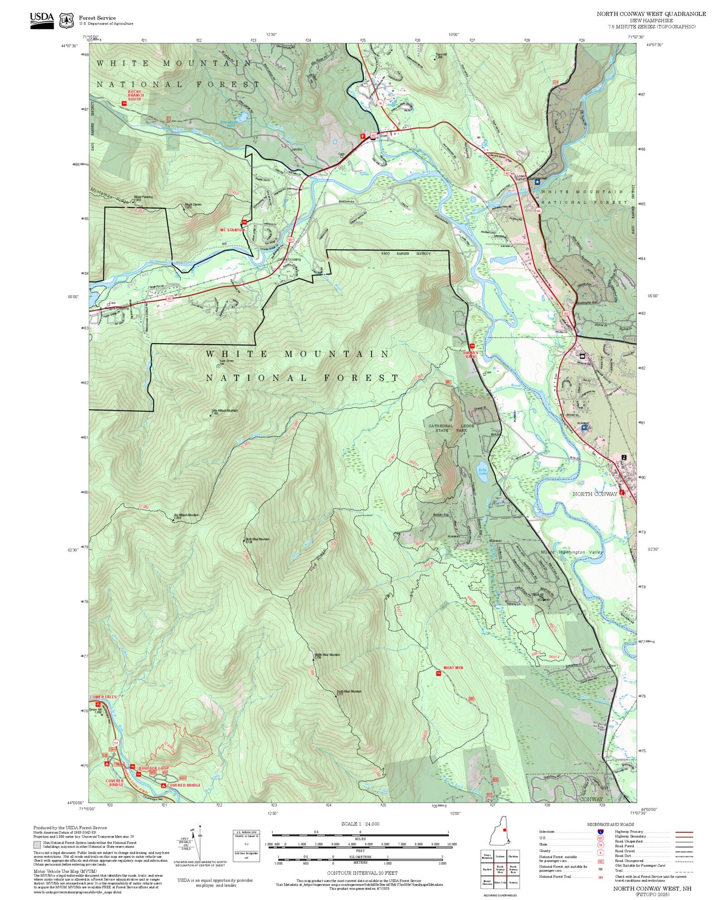 2025 Forest Service Topo Map of North Conway West New Hampshire