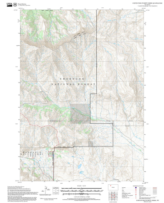 2025 Forest Service Topo Map of North Fork Pickett Creek Wyoming
