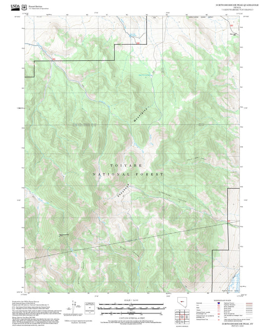 2025 Forest Service Topo Map of North Shoshone Peak Nevada