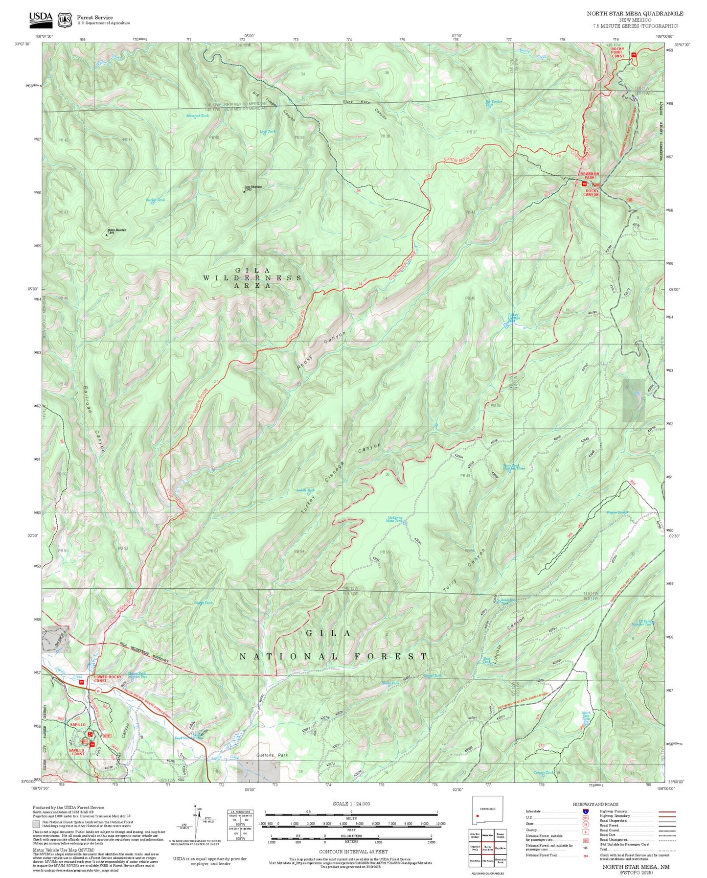 2025 Forest Service Topo Map of North Star Mesa New Mexico