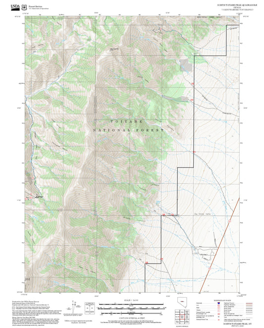 2025 Forest Service Topo Map of North Toiyabe Peak Nevada